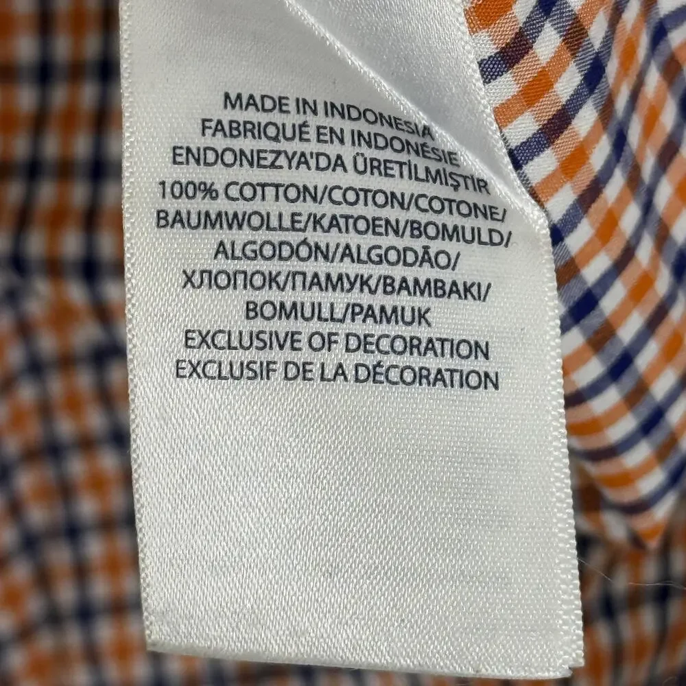 Ralph Lauren Shirt Boys XL 18-20 Orange Gingham Button Down Long Sleeve Auburn